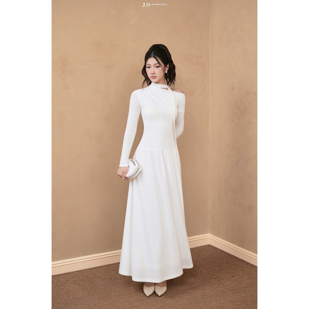 Đầm Len Dài Nhún Vai Cutout 1F09.2508W. Đầm Ôm Dáng Dài, Đầm Dự Tiệc, Đầm Len Nữ Cao Cấp Thanh Lịch Thiết Kế Bởi JM