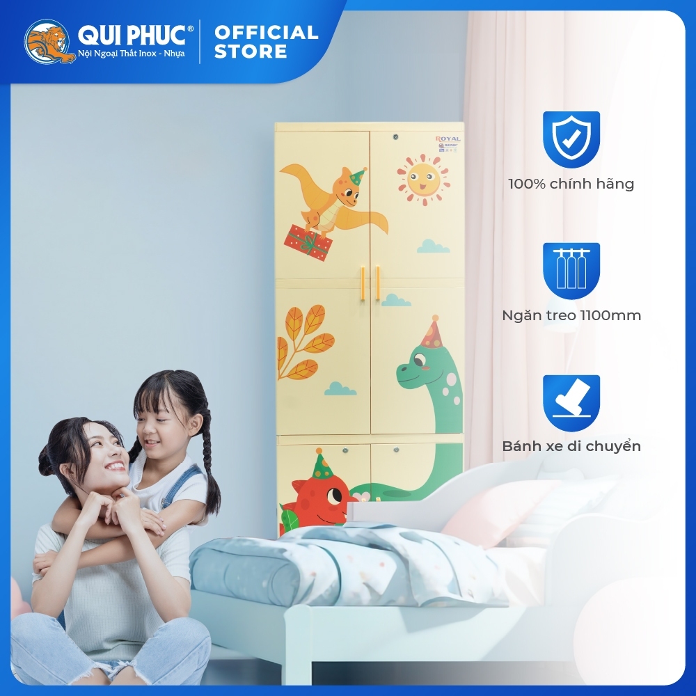 [FREESHIP] Tủ nhựa Royal 2 tầng QUI PHÚC, tủ treo quần áo rộng rãi, bền chắc, tiện lợi, nhựa an toàn sức khoẻ