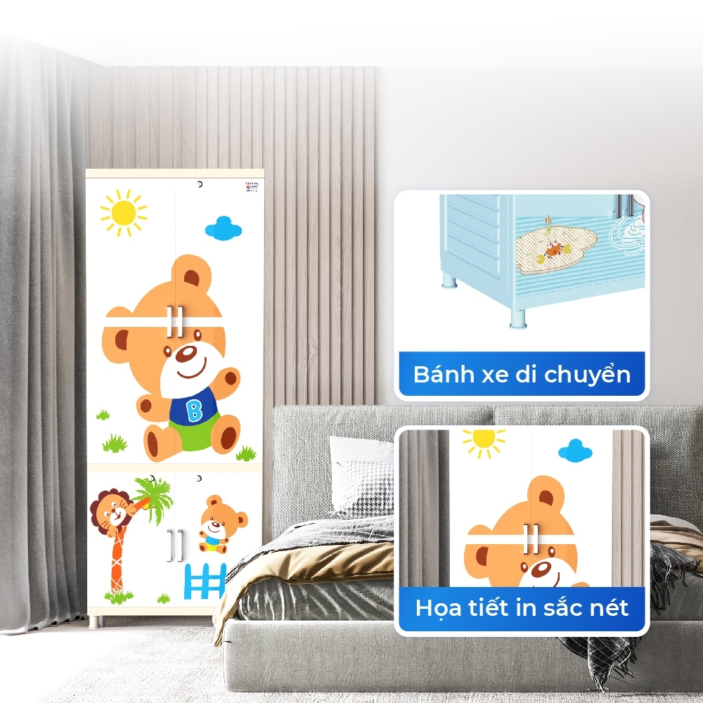 [FREESHIP] Tủ nhựa Royal 2 tầng QUI PHÚC, tủ treo quần áo rộng rãi, bền chắc, tiện lợi, nhựa an toàn sức khoẻ