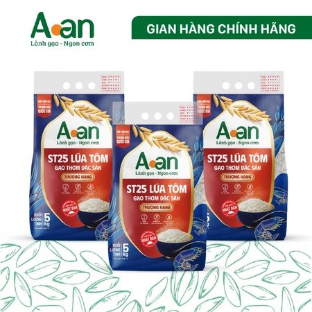 Combo 3 túi Gạo ST25 lúa tôm thượng hạng Aan túi 5kg - bao bì mới - Chính hãng Gạo sạch Aan