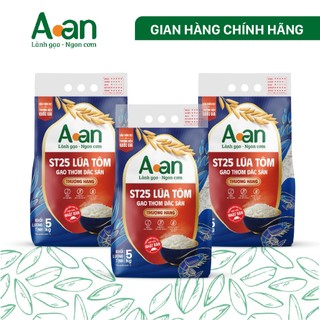 Combo 3 túi Gạo ST25 lúa tôm thượng hạng Aan túi 5kg - bao bì mới - Chính hãng Gạo sạch Aan