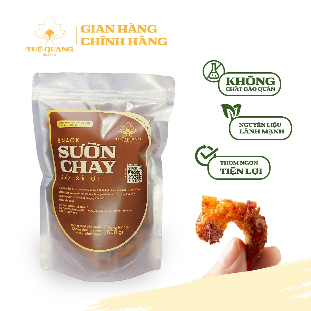 Sườn chay sấy sả ớt túi lớn - Tuệ Quang- Tiệm chay, thơm ngon giòn, đóng túi tiện lợi
