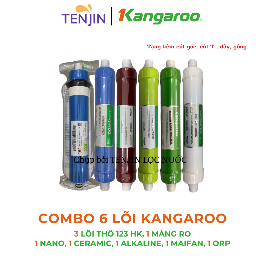 Combo 9 lõi lọc nước Kangaroo bao gồm lõi 123 HK + RO 50GDP + Nano Ceramic Alkalibe Maifan ORP  cho model máy KGRP88