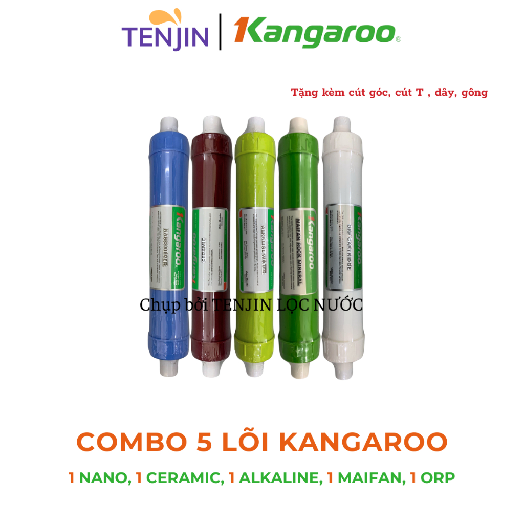 Combo 9 lõi lọc nước Kangaroo bao gồm lõi 123 HK + RO 50GDP + Nano Ceramic Alkalibe Maifan ORP  cho model máy KGRP88