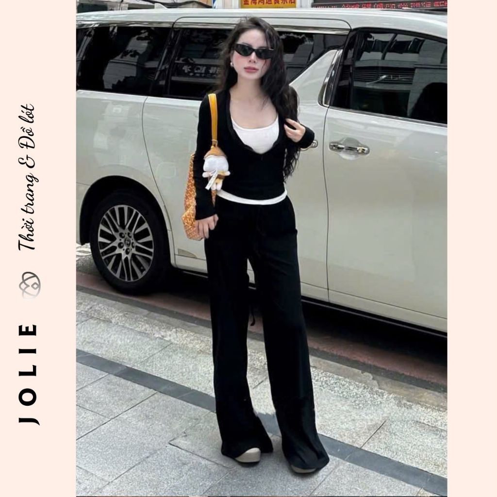 Set Quần Ống Rộng và Áo Cardigan Croptop Ulzzang