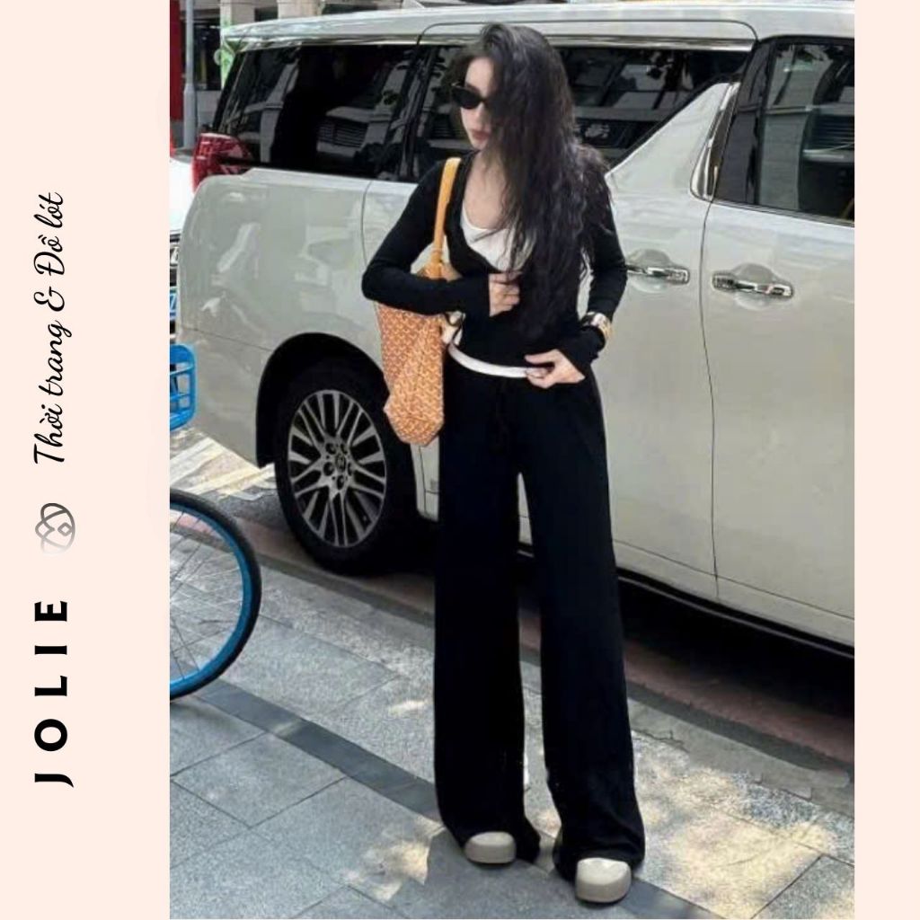 Set Quần Ống Rộng và Áo Cardigan Croptop Ulzzang