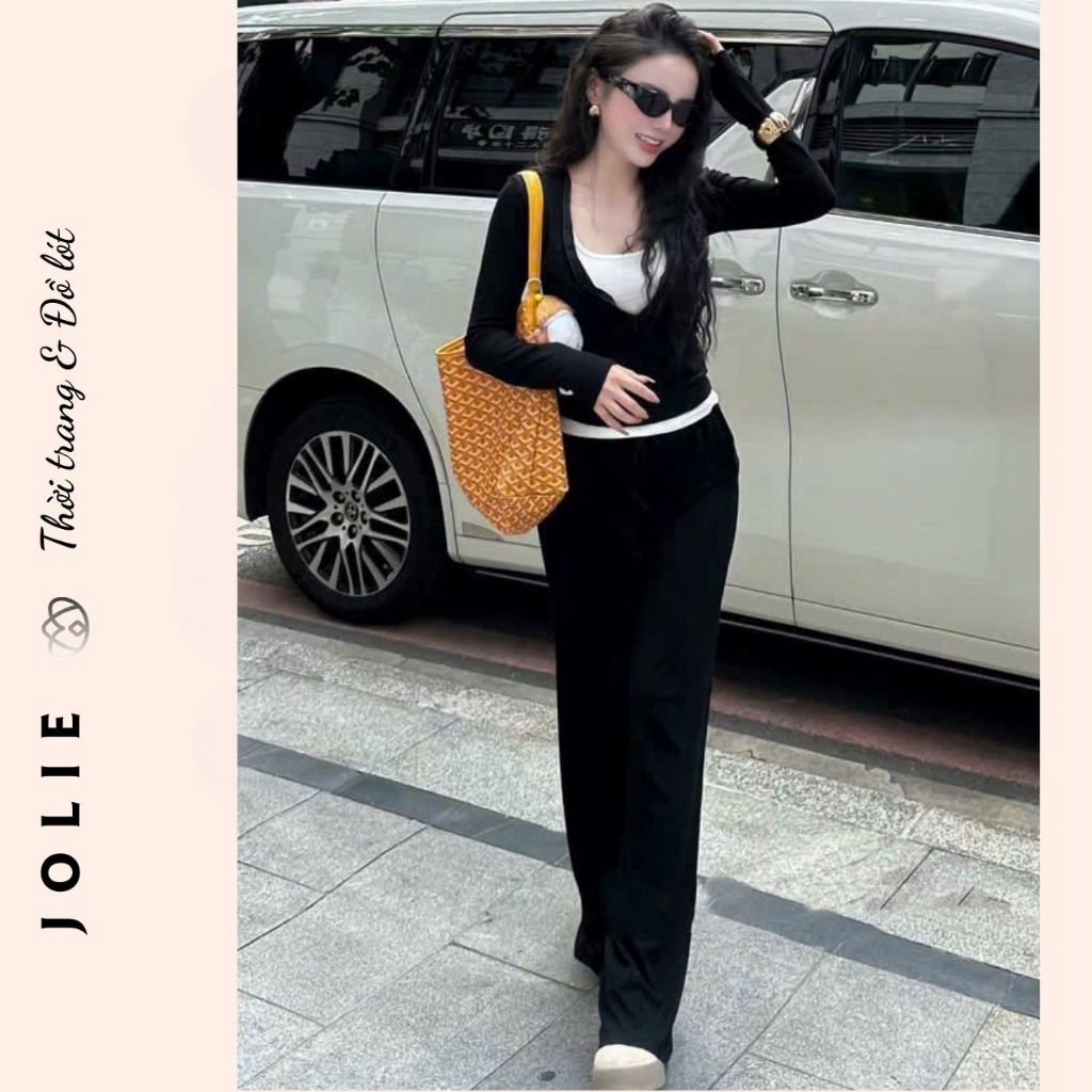 Set Quần Ống Rộng và Áo Cardigan Croptop Ulzzang
