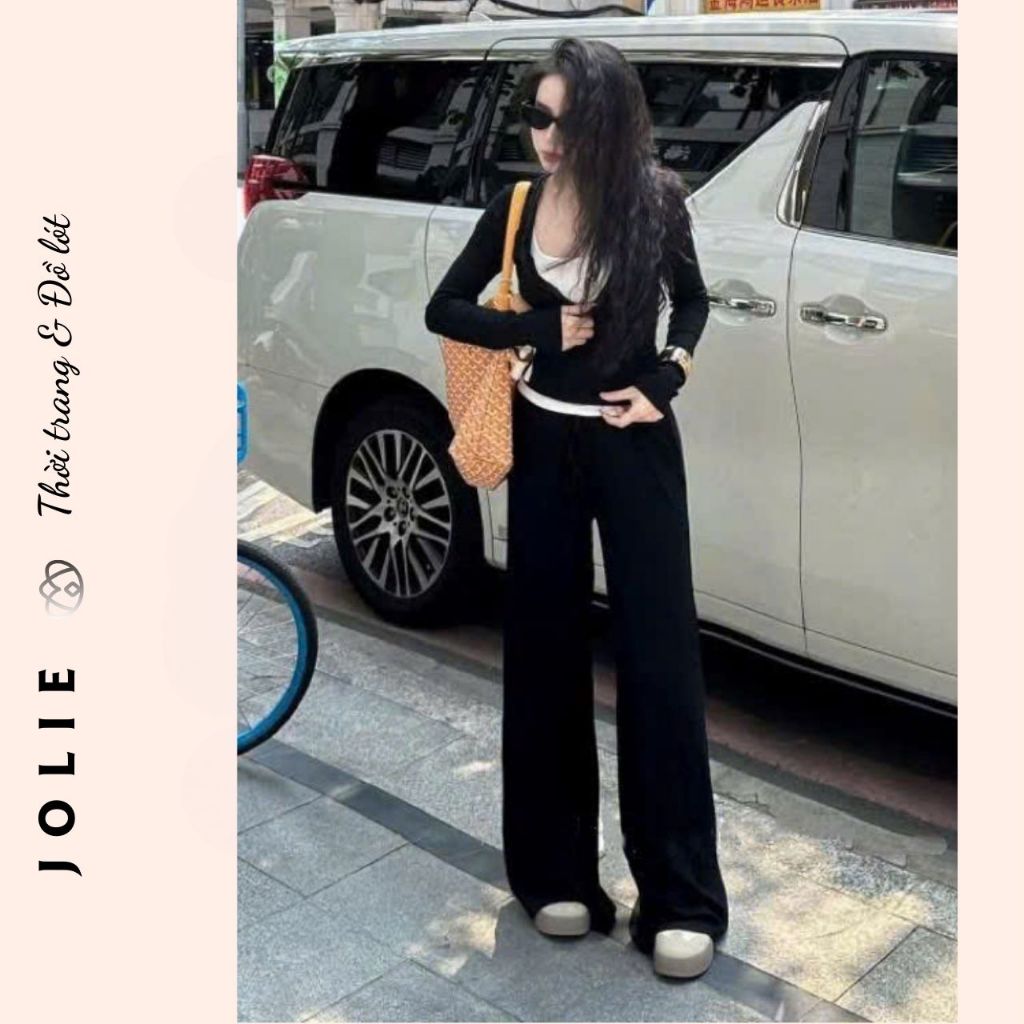 Set Quần Ống Rộng và Áo Cardigan Croptop Ulzzang
