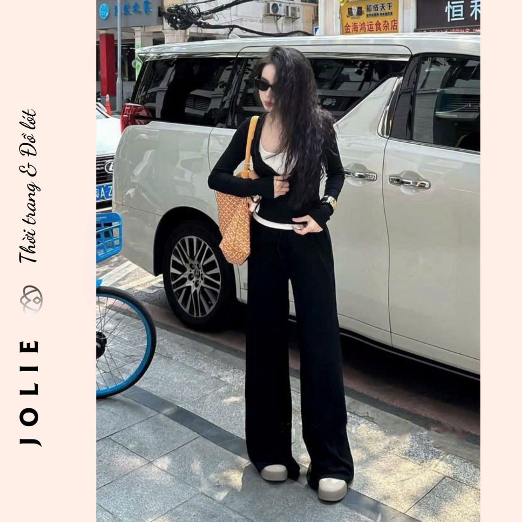 Set Quần Ống Rộng và Áo Cardigan Croptop Ulzzang