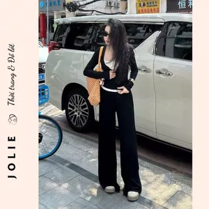 Set Quần Ống Rộng và Áo Cardigan Croptop Ulzzang