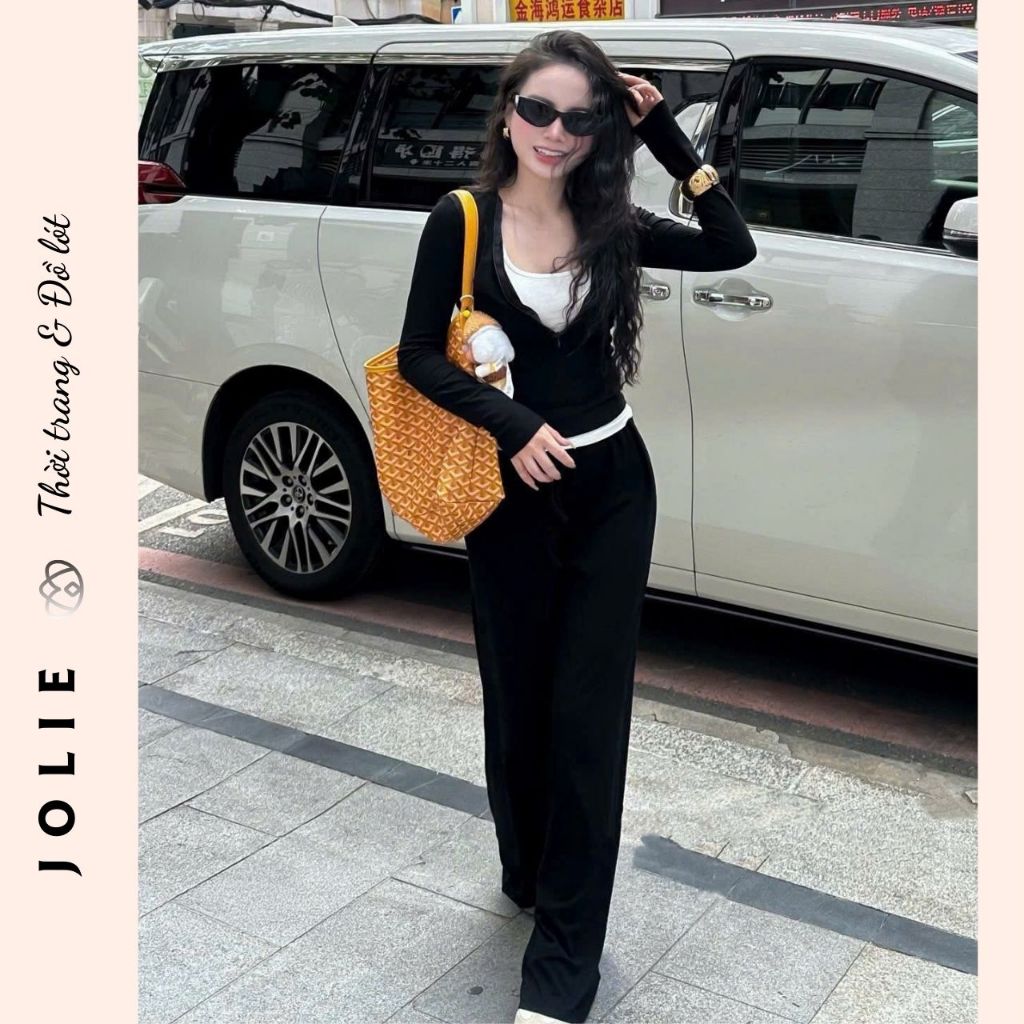 Set Quần Ống Rộng và Áo Cardigan Croptop Ulzzang
