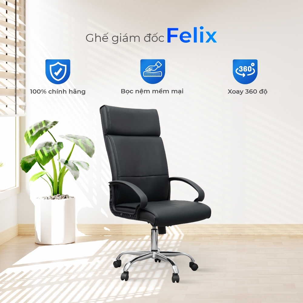 [FREESHIP] Ghế văn phòng cao cấp Felix Qui Phúc, tựa lưng êm ái, chân xoay 360 độ, linh hoạt, chắc chắn, thoải mái