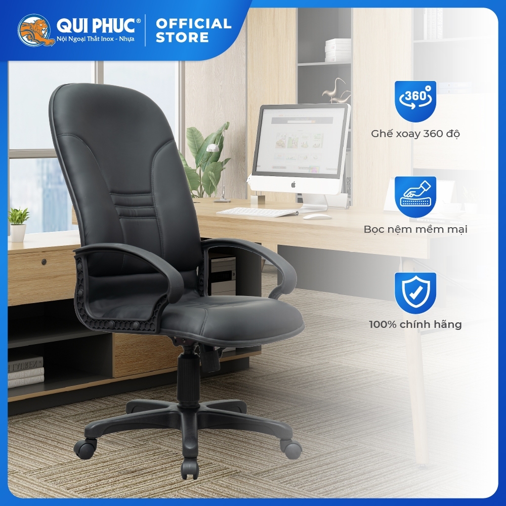 [FREESHIP] Ghế văn phòng cao cấp Dona Qui Phúc, tựa lưng êm ái, thoải mái chân xoay 360 độ, linh hoạt, chắc chắn