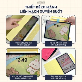 Bao da iPad nam châm Slim Magnetic - Siêu mỏng, có viền bảo vệ dành cho Pro M1/M2, M4, Air 5/6, Gen 10/11 A16 by MèoBer