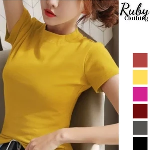 Áo thun trơn thun gân tay ngắn, áo thun trơn nữ tôn dáng - RUBY CLOTHING A02
