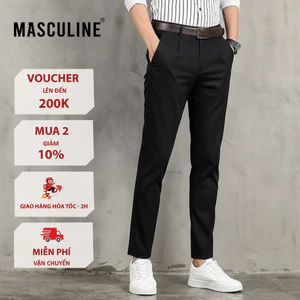 Quần âu nam MASCULINE MB24Đ - Quần âu nam trẻ có ly, phom beggi chiều cao từ 1M72 trở lại