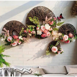Giỏ ( vòng) mây tre Đan cắm hoa decor phòng đường kính 30cm - Giỏ cắm hoa