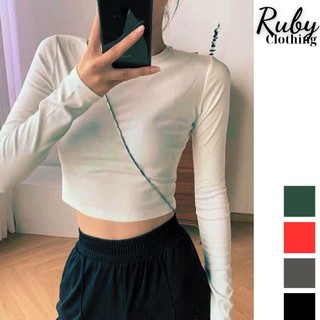 Áo thun coroptop tay dài, áo thun croptop dáng chuẩn -RUBY CLOTHING A11