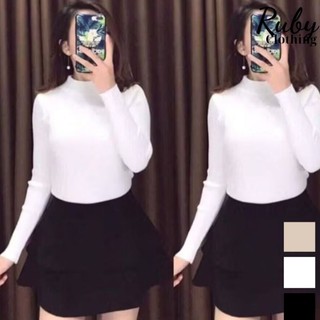 Áo thun tay dài cổ lọ, áo thun cổ lọ dáng chuẩn đẹp -RUBY CLOTHING A14