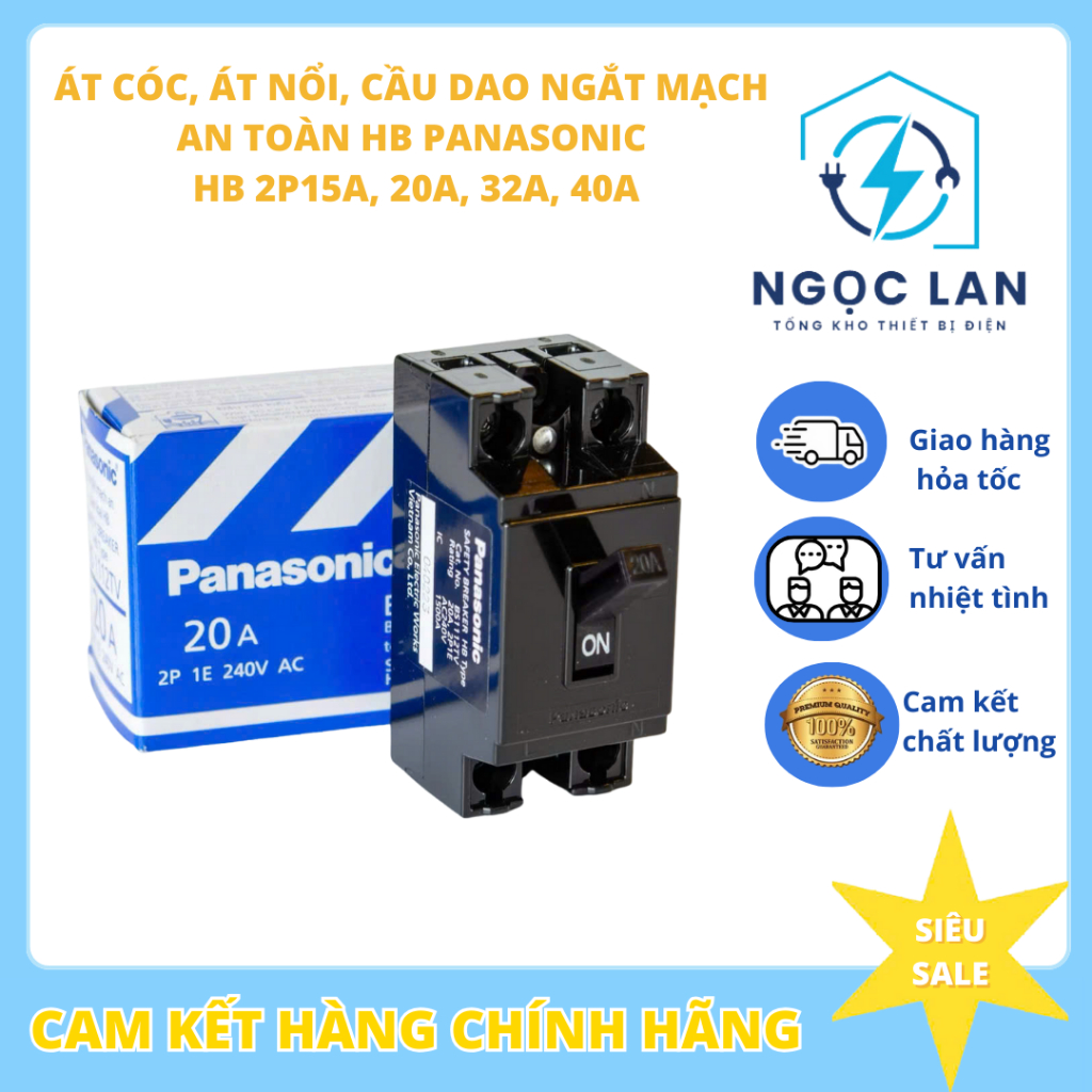 [PANASONIC] Aptomat Át cóc, Át nổi, Cầu dao ngắt mạch an toàn HB Panasonic - HB 2P15A, 20A, 32A, 40A