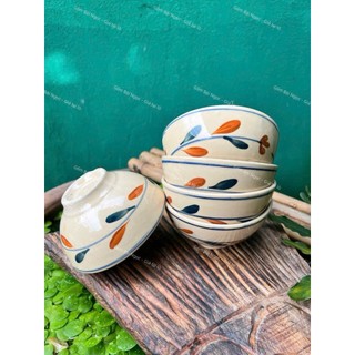 Bộ 10 Chén Ăn Cơm Vẽ Hoa Xưa/Dây Lá/Tráng Men Đẹp 12cm - Gốm Xưa Lái Thiêu Cho Người Hoài Niệm