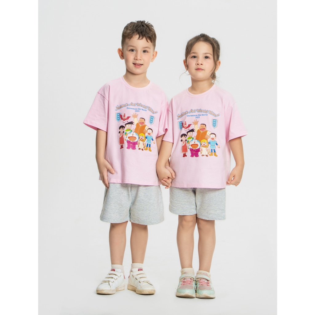Bộ quần áo unisex trẻ em CANIFA cộc tay quần đùi in hình Doraemon 3ST25S004