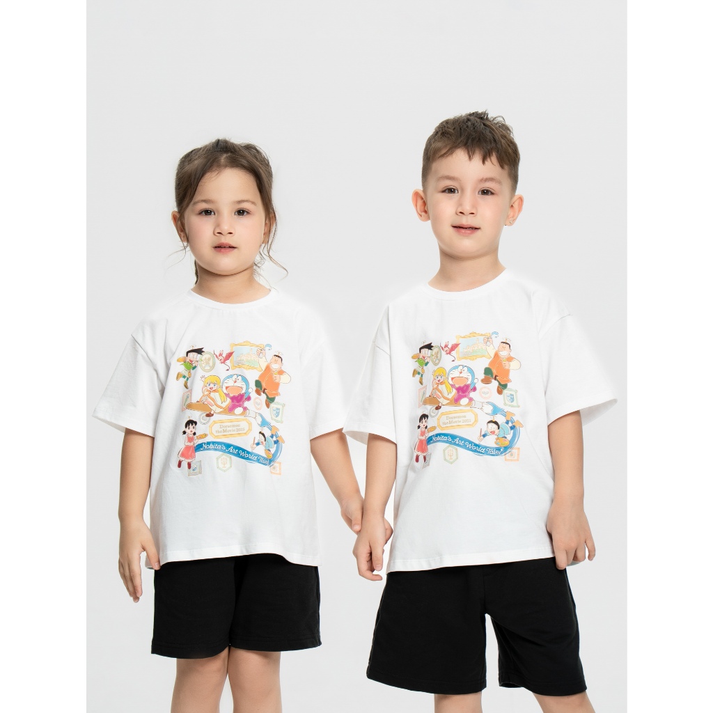 Bộ quần áo unisex trẻ em CANIFA cộc tay quần đùi in hình Doraemon 3ST25S004