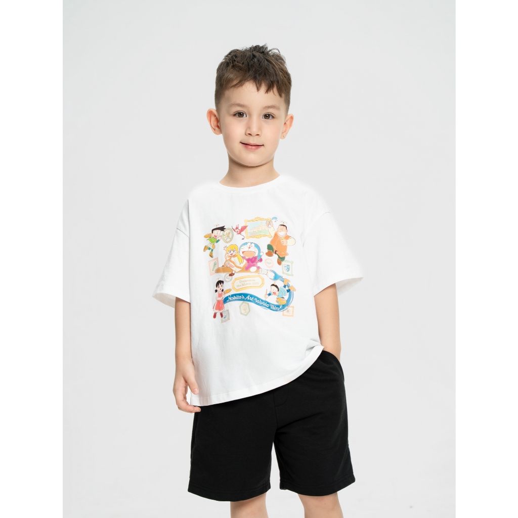 Bộ quần áo unisex trẻ em CANIFA cộc tay quần đùi in hình Doraemon 3ST25S004