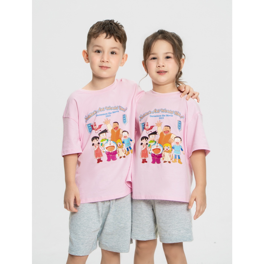 Bộ quần áo unisex trẻ em CANIFA cộc tay quần đùi in hình Doraemon 3ST25S004