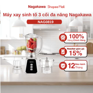 Máy xay sinh tố 3 cối xay đa năng Nagakawa NAG0819, lưỡi dao 4 cánh, bảo hành chính hãng 12 tháng