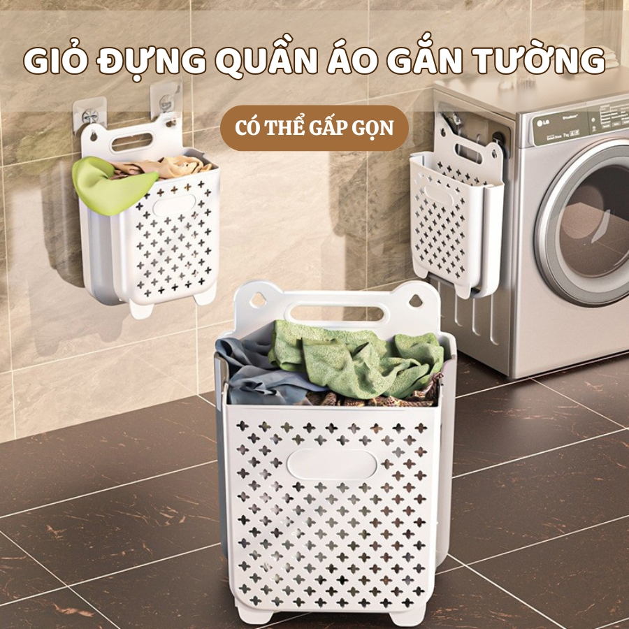 Giỏ Đựng Quần Áo Bẩn ENODA HOME Dán Tường Gấp Gọn, Giỏ Nhựa Đựng Quần Áo Nhà Tắm Thiết Kế Tay Cầm Treo Tường Q050
