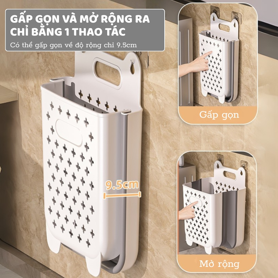 Giỏ Đựng Quần Áo Bẩn ENODA HOME Dán Tường Gấp Gọn, Giỏ Nhựa Đựng Quần Áo Nhà Tắm Thiết Kế Tay Cầm Treo Tường Q050