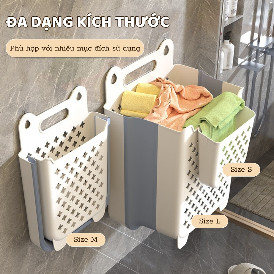 Giỏ Đựng Quần Áo Bẩn ENODA HOME Dán Tường Gấp Gọn, Giỏ Nhựa Đựng Quần Áo Nhà Tắm Thiết Kế Tay Cầm Treo Tường Q050