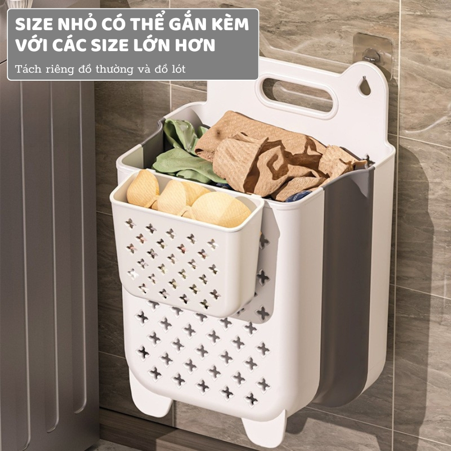 Giỏ Đựng Quần Áo Bẩn ENODA HOME Dán Tường Gấp Gọn, Giỏ Nhựa Đựng Quần Áo Nhà Tắm Thiết Kế Tay Cầm Treo Tường Q050
