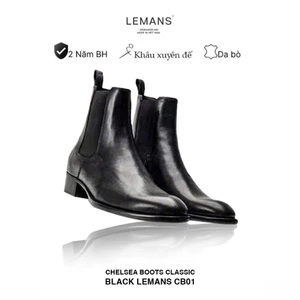Giày da bò Chelsea Boots Classic LEMANS CB01 đế gót cao 5cm ống 18cm, Bảo Hành 24 tháng