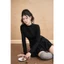 Đầm Cổ Leo Chân Xếp Ly 1F10.2509W. Đầm Mini Dress Ôm Dáng, Đầm Nữ Công Sở Dự Tiệc, Đầm Len Tay Dài Thu Đông JM