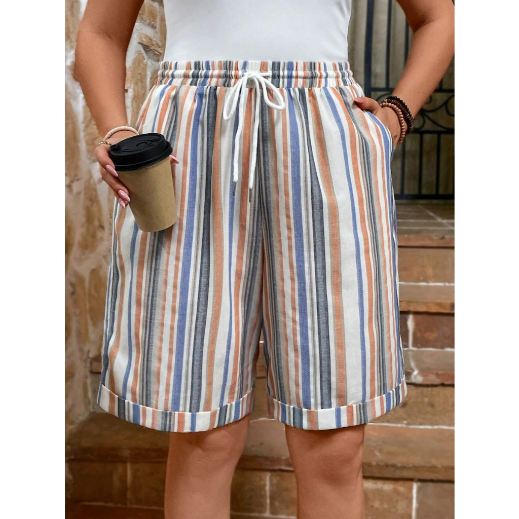 Quần Short Nữ Big Size Cạp Cao Mùa Hè Họa Tiết Phối Màu, Chất Cotton Mềm Mại Thoải Mái YN053