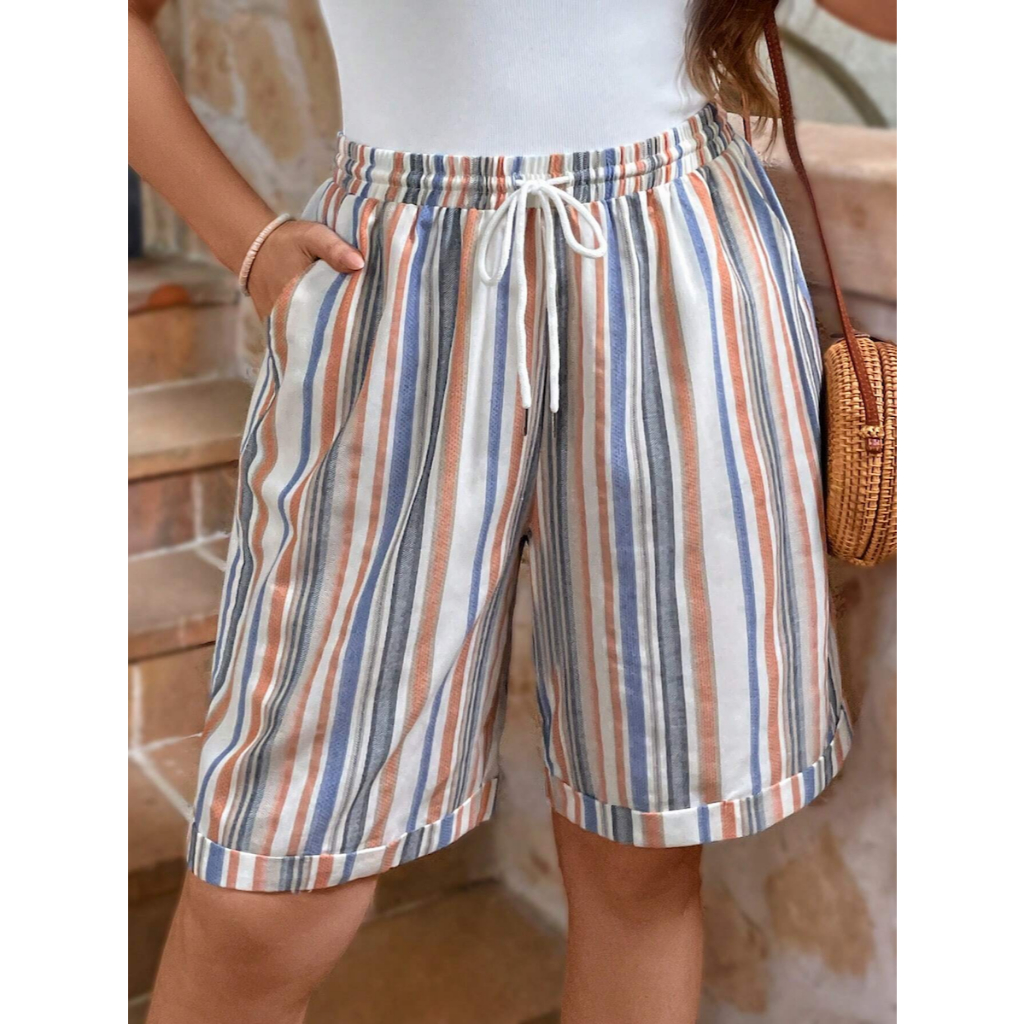 Quần Short Nữ Big Size Cạp Cao Mùa Hè Họa Tiết Phối Màu, Chất Cotton Mềm Mại Thoải Mái YN053