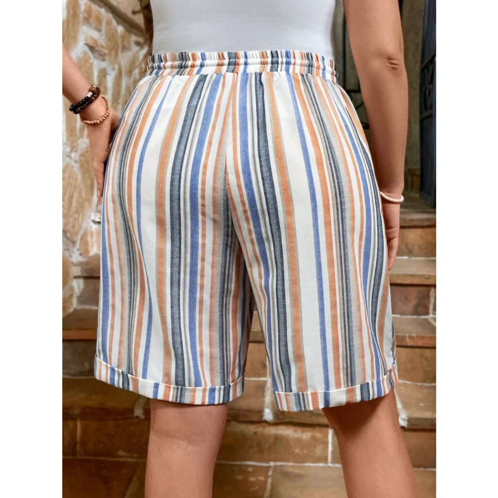 Quần Short Nữ Big Size Cạp Cao Mùa Hè Họa Tiết Phối Màu, Chất Cotton Mềm Mại Thoải Mái YN053