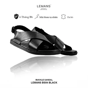 Dép Sandal quai chéo Lemans da bò - 3.BS04, đế cao su có mùi thơm, thiết kế quai điều chỉnh trẻ trung, Bảo hành 06 tháng