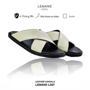 Dép quai chéo nam 3.LS07 LEMANS màu Be da bò, đế cao su có mùi thơm, thiết kế quai da 3 lớp chính hãng, Bảo hành 06T