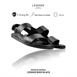 Dép Sandal quai chéo Lemans da bò - 3.BS03, đế cao su có mùi thơm, thiết kế quai điều chỉnh trẻ trung, Bảo hành 06 tháng