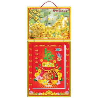 Lịch tết 2026, bìa gấp giữa kt 39x79cm gắn bloc 30x40cm