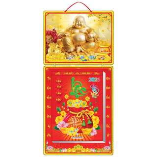 Lịch tết 2026, bìa gấp giữa kt 39x79cm gắn bloc 30x40cm