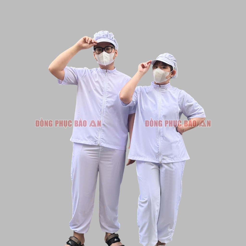 Bộ Đồ Phòng Sạch Rời Nam Nữ Đạt Chuẩn Sản Xuất - Vải Kate Silk, Màu Trắng