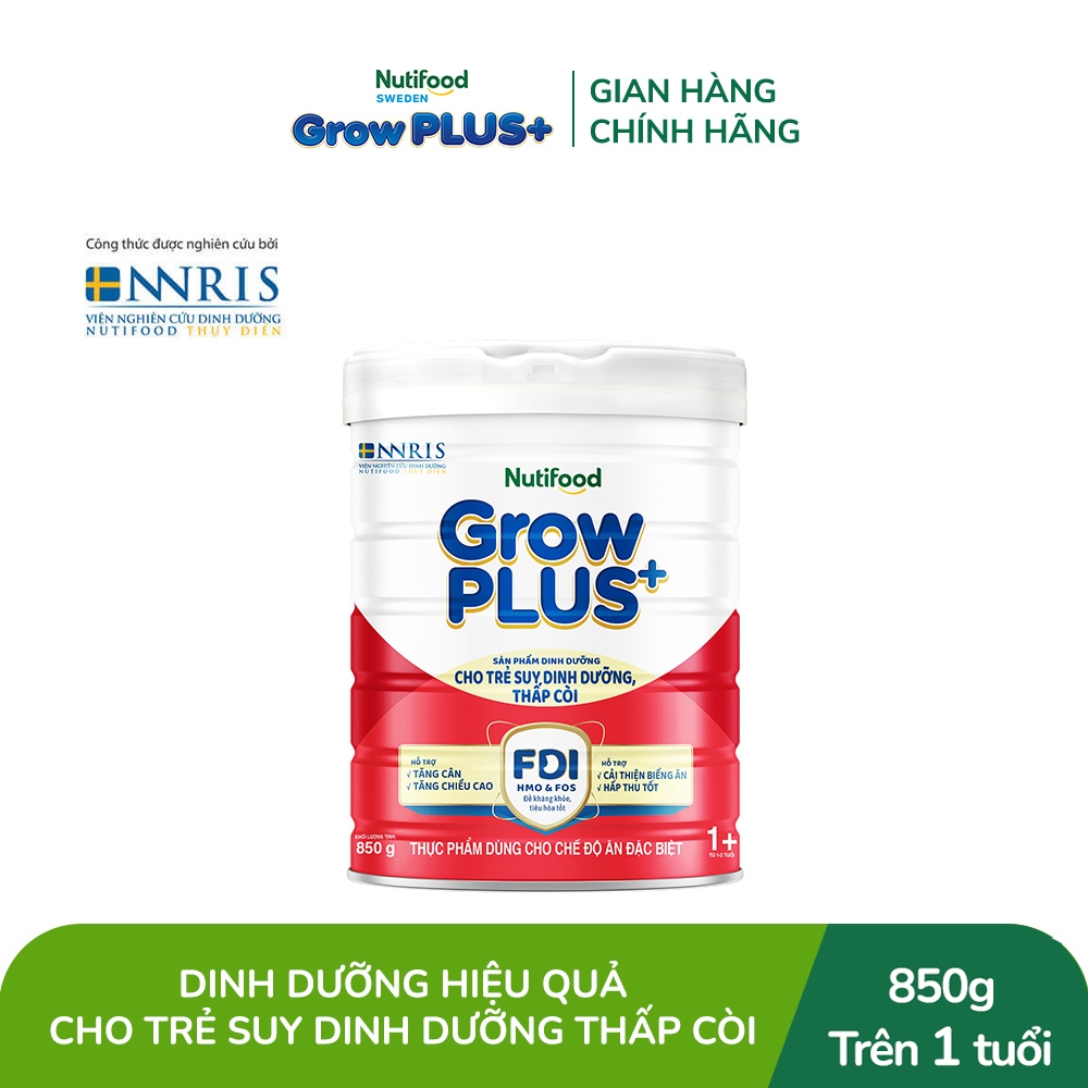 Sữa bột Nutifood GrowPLUS+ Suy Dinh Dưỡng (Đỏ) 1+ - Tăng Cân, Tăng Chiều Cao (Lon 850G)