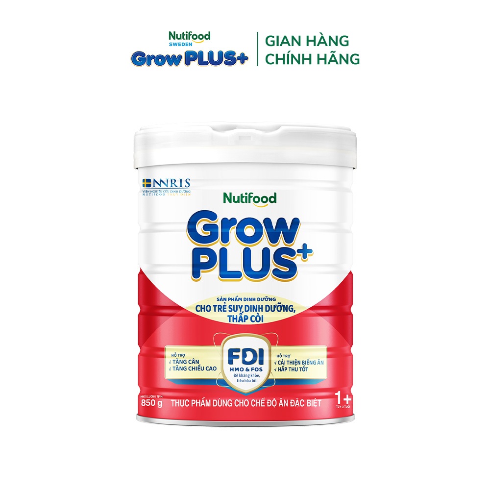 Sữa bột Nutifood GrowPLUS+ Suy Dinh Dưỡng (Đỏ) 1+ - Tăng Cân, Tăng Chiều Cao (Lon 850G)