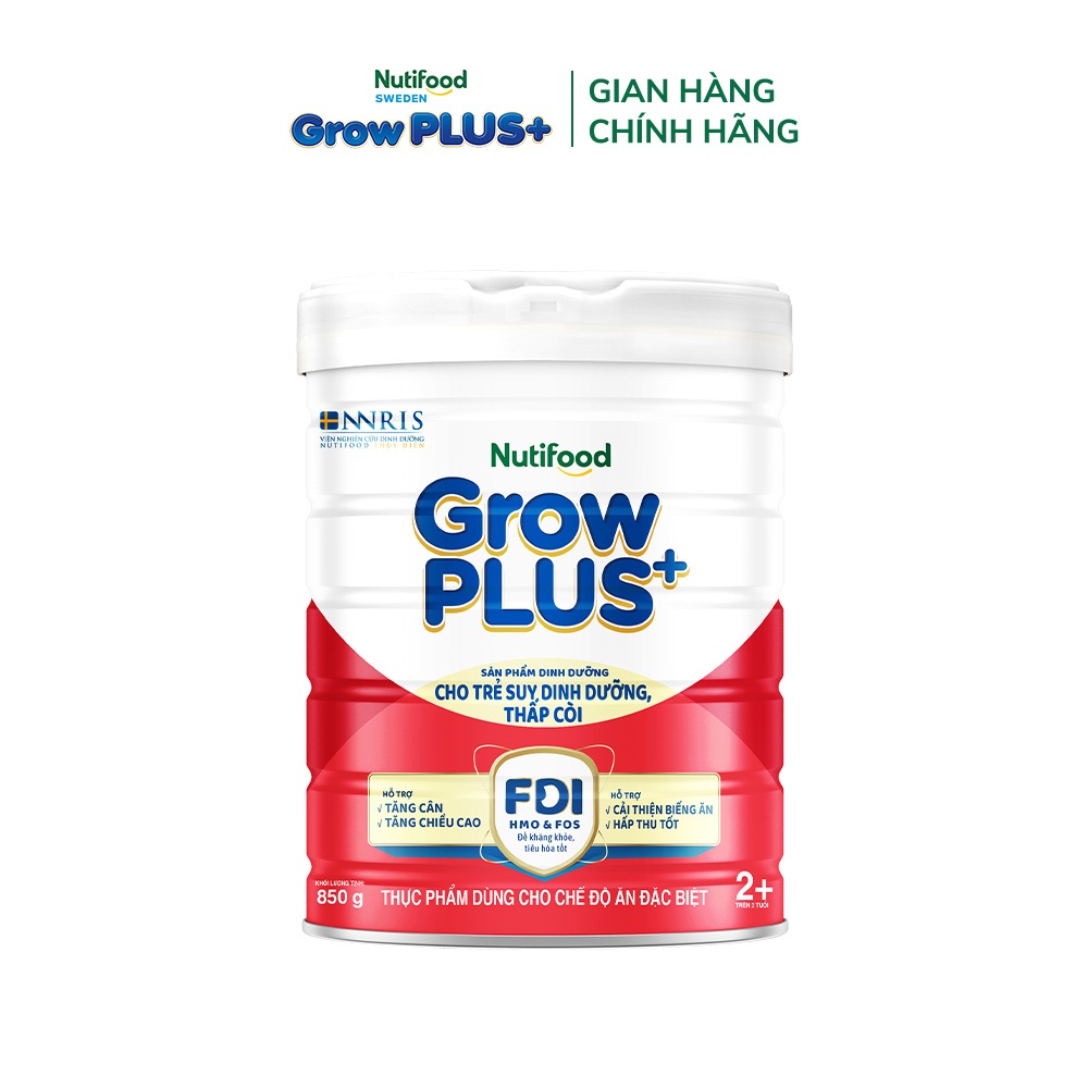 Sữa bột Nutifood GrowPLUS+ Suy Dinh Dưỡng (Đỏ) 2+ - Tăng Cân, Tăng Chiều Cao (Lon 850G)