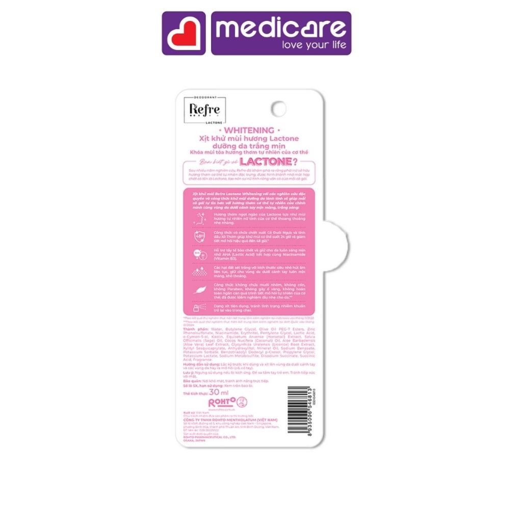 Xịt Khử Mùi REFRE lactone 30ml