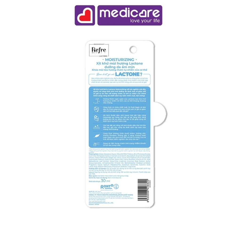 Xịt Khử Mùi REFRE lactone 30ml